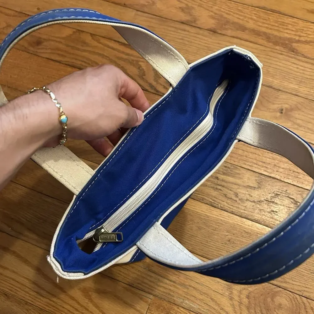 Vintage Ll Bean Boat And Tote Canvas Shoulder Bag Small Blue Zip